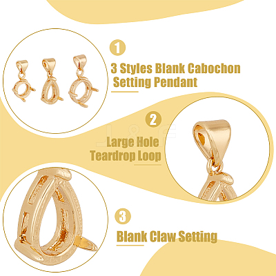 3Pcs 3 Styles Brass Pendant Cabochon Settings KK-DC0002-89-1