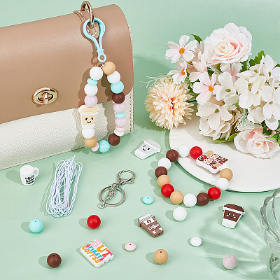 DIY Coffee Theme Silicone & Iron Keychain Making Kits DIY-SC0027-94-1