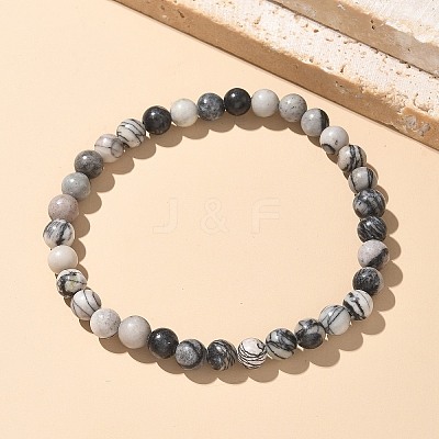 Natural Netstone Bead Stretch Bracelets BJEW-K212-A-021-1
