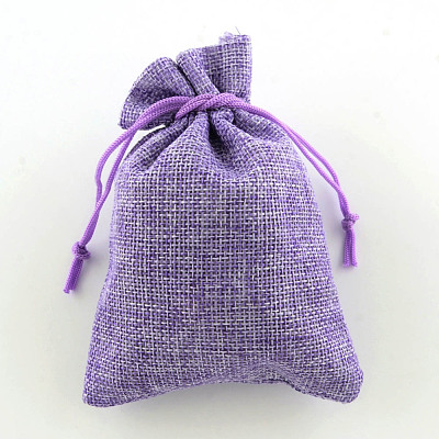 Polyester Imitation Burlap Packing Pouches Drawstring Bags ABAG-R004-14x10cm-08-1