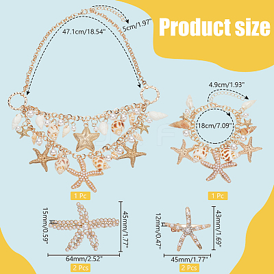 Natural Shell & Alloy Starfish Jewelry Set with ABS Imitation Pearl Beaded DIY-PH0020-73-1