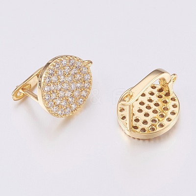 Brass Micro Pave Cubic Zirconia Hoop Earring Findings with Latch Back Closure X-ZIRC-K075-24G-1