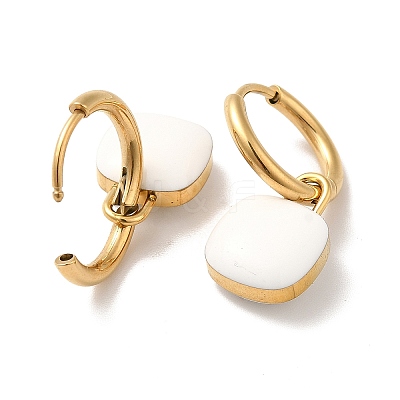 Ion Plating(IP) Enamel Square Padlock Dangle Hoop Earrings STAS-H175-22G-A-1
