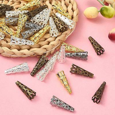 100Pcs 4 Colors Iron Filigree Bead Cones IFIN-YW0003-17-1