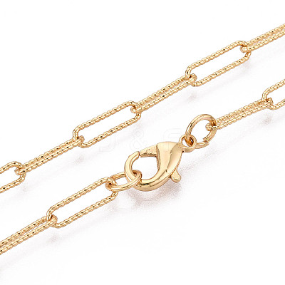 Brass Textured Paperclip Chain Necklace Making MAK-S072-03A-G-1