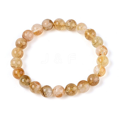 Natural Citrine Round Beaded Stretch Bracelets for Men Women G-N349-10A-1