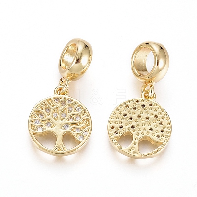 Brass Micro Pave Clear Cubic Zirconia European Dangle Charms OPDL-L016-05G-1