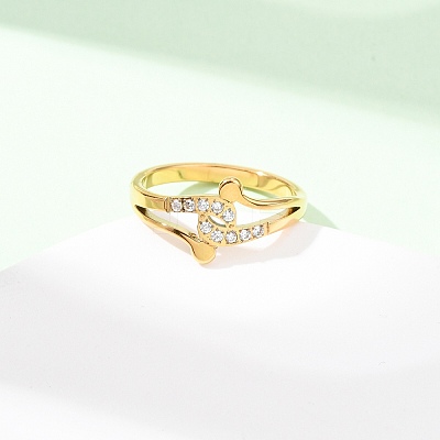 304 Stainless Steel Clear Cubic Zirconia Finger Rings for Women RJEW-Z115-01G-1