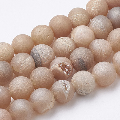 Electroplate Natural Druzy Geode Weathered Agate Beads Strands G-S284-8mm-M-1