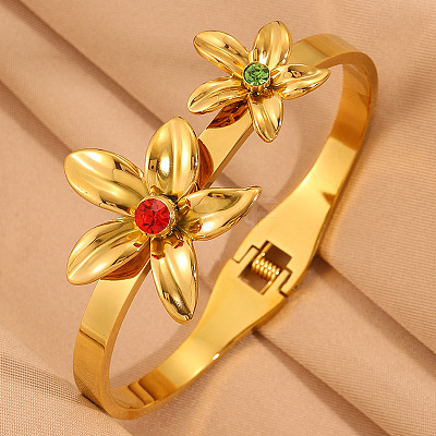 304 Stainless Steel Rhinestone Hinged Bangles for Women WG2B9FA-03-1