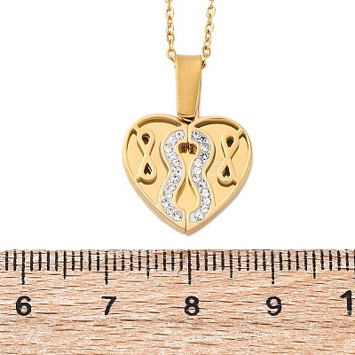 304 Stainless Steel Polymer Clay Rhinestones Heart Openable Pendant Necklaces for Women NJEW-Z065-13G-1