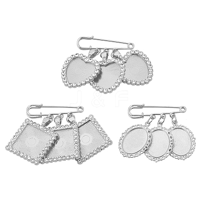 3Pcs 3 Styles Alloy Rhinestone Brooch Base Settings JEWB-OC00002-1