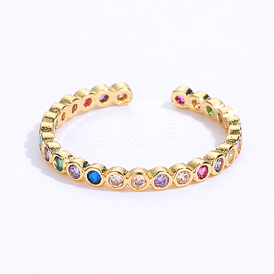 Stainless Steel Open Cuff Rings with Colorful Cubic Zirconia IO9969-1