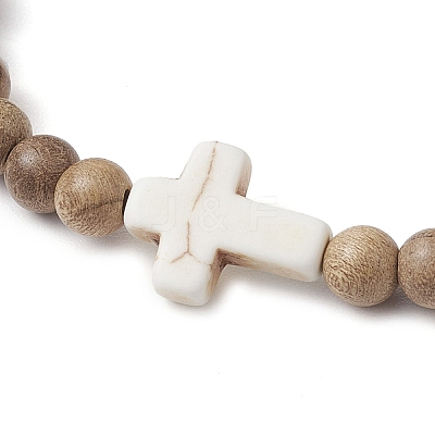 Natural Wood Beads Stretch Bracelets for Women BJEW-JB11338-02-1
