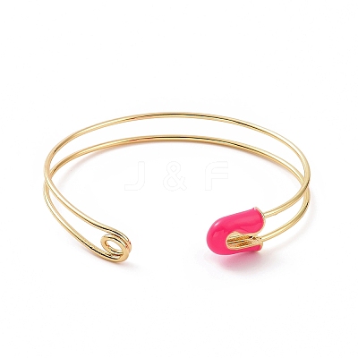 Enamel Safety Pin Shape Open Cuff Bangle BJEW-F445-18G-1