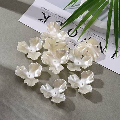 3-Petal Flower ABS Plastic Imitation Pearl Bead Caps OACR-R016-05-1