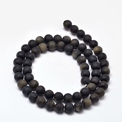 Frosted Natural Golden Sheen Obsidian Round Bead Strands G-F266-04-6mm-1