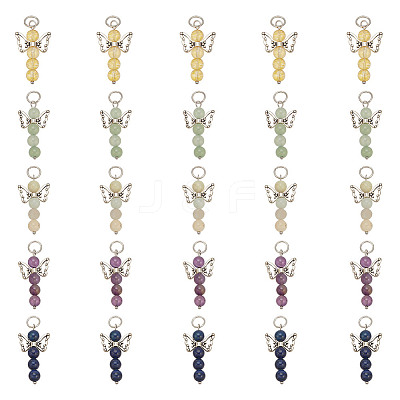 25Pcs 5 Styles Natural Green Aventurine & Lapis Lazuli & Red Aventurine & Citrine & Amethyst Pendants PALLOY-HY00024-1