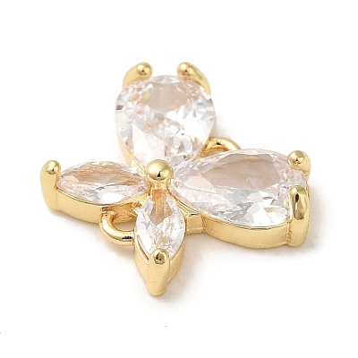 Brass Pave Clear Cubic Zirconia Connector Charms KK-G499-11G-1