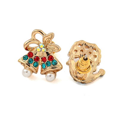 Christmas Alloy Colorful Rhinestone & Plastic Asymmetrical Stud Earrings for Women EJEW-M256-02C-G-1