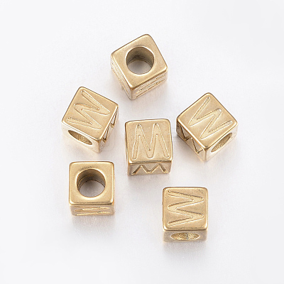 304 Stainless Steel Large Hole Letter European Beads STAS-H428-01G-W-1