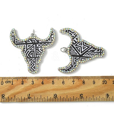 Cattle Head Alloy &  Rhinestone & Imitation Leather Pendants FIND-G069-02P-01-1