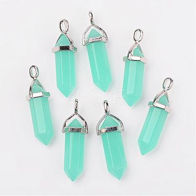 Bullet Imitation Jade Glass Pointed Pendants G-F295-01C-1