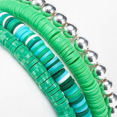 Handmade Polymer Clay Heishi Stretch Bracelet Sets BJEW-JB08767-1