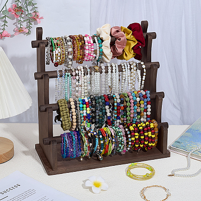 4-Tier Wood Bracelet Organizer Display Stands BDIS-WH0010-16A-1