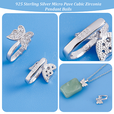 2Pcs 925 Sterling Silver Micro Pave Cubic Zirconia Pendant Bails STER-PH0001-94-1