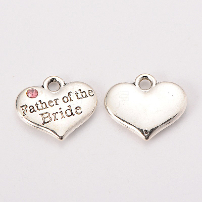 Wedding Theme Antique Silver Tone Tibetan Style Alloy Heart with Father of the Bride Rhinestone Charms LS-TIBEP-N005-19D-1