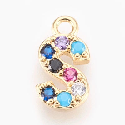 Brass Micro Pave Cubic Zirconia Charms ZIRC-F089-01G-S-1