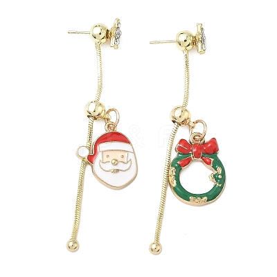 Christmas Aloy Enamel Dangle Stud Earrings for Women EJEW-F399-05A-G-1
