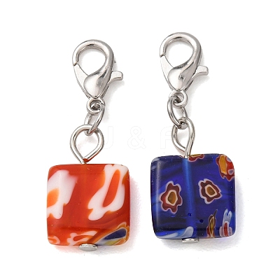 16Pcs Square Handmade Millefiori Glass Pendant Locking Stitch Markers HJEW-AB00654-1