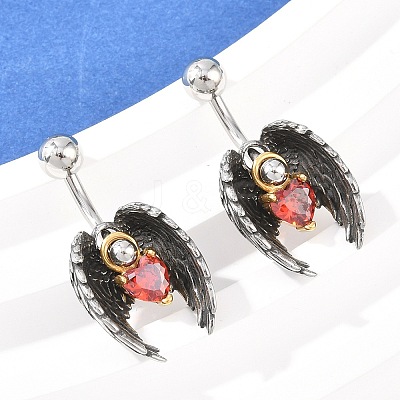 316 Stainless Steel Pave Red Cubic Zirconia Curved Barbell Dangle Belly Rings AJEW-C044-03-1