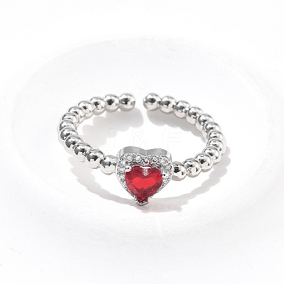 Heart Brass Micro Pave Cubic Zirconia Cuff Bangles & Rings Sets for Women SJEW-R002-05P-05-1