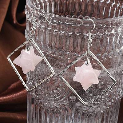 Rhombus Brass Dangle Earrings EJEW-D360-01P-02-1