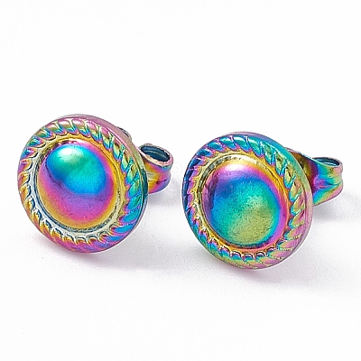 Ion Plating(IP) 304 Stainless Steel Flat Round Stud Earrings for Women EJEW-G338-03M-1