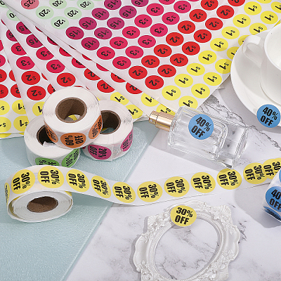 10 Sheets Paper Self-Adhesive Number Round Stickers and 5 Rolls Discount Round Dot Roll Stickers STIC-CA0001-03-1