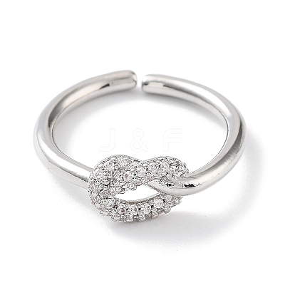 Knot Rack Plating Brass Micro Pave Clear Cubic Zirconia Open Rings RJEW-D020-10P-1