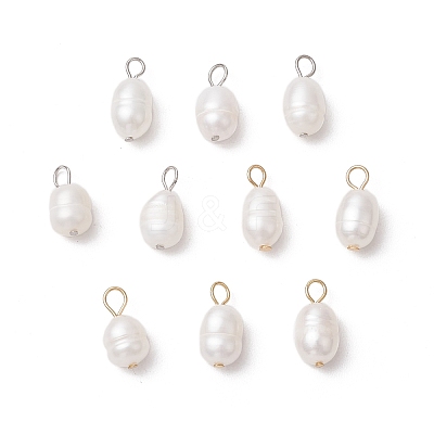 10Pcs 2 Colors Natural Cultured Freshwater Pearl Rice Charms PALLOY-JF03921-1