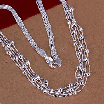 Popular Silver Color Plated Brass Multi-strand Snake Chain Necklaces NJEW-BB12849-1