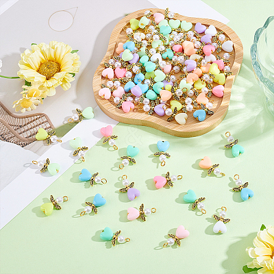 100Pcs Acrylic & ABS Plastic Imitation Pearl Angel Pendants FIND-HY0005-28-1