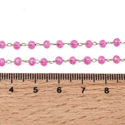 304 Stainless Steel with Glass Faceted Rondelle Bead Handmade Link Chain Birth Stone Necklaces for Women NJEW-G195-01G-05-1