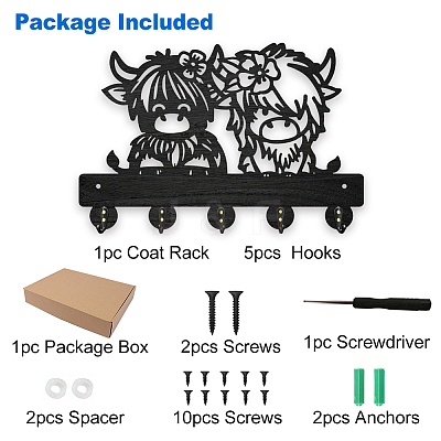 Wood & Iron Wall Mounted Hangers HJEW-WH0055-217-1