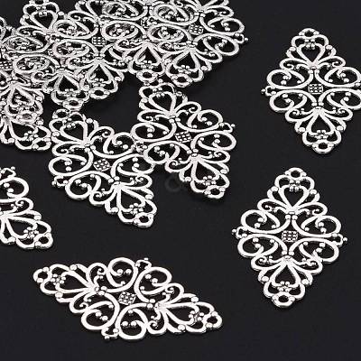 Tibetan Style Alloy Rhombus Filigree Joiners Links TIBE-5377-AS-LF-1