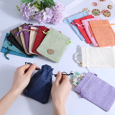 Rectangle Polyester Imitation Burlap Packing Pouches Drawstring Bags ABAG-BBC0001-05B-1