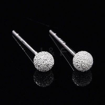 Textured 925 Sterling Silver Ball Stud Earrings X-EJEW-L202-004A-1