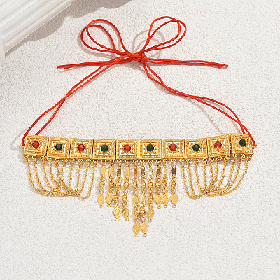 Ramadan & Eid Mubarak Brass Middle Eastern Square Tassel Choker Necklaces for Women's Party Accessories QC1236-1