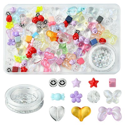 106Pcs 11 Styles Transparent Mixed Colors Acrylic Beads with Strong Stretchy Beading Elastic Thread OACR-FS0001-60-1